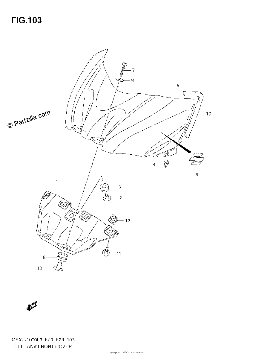 Diagrama de FUEL TANK FRONT COVER GSX R1000L3 E28
