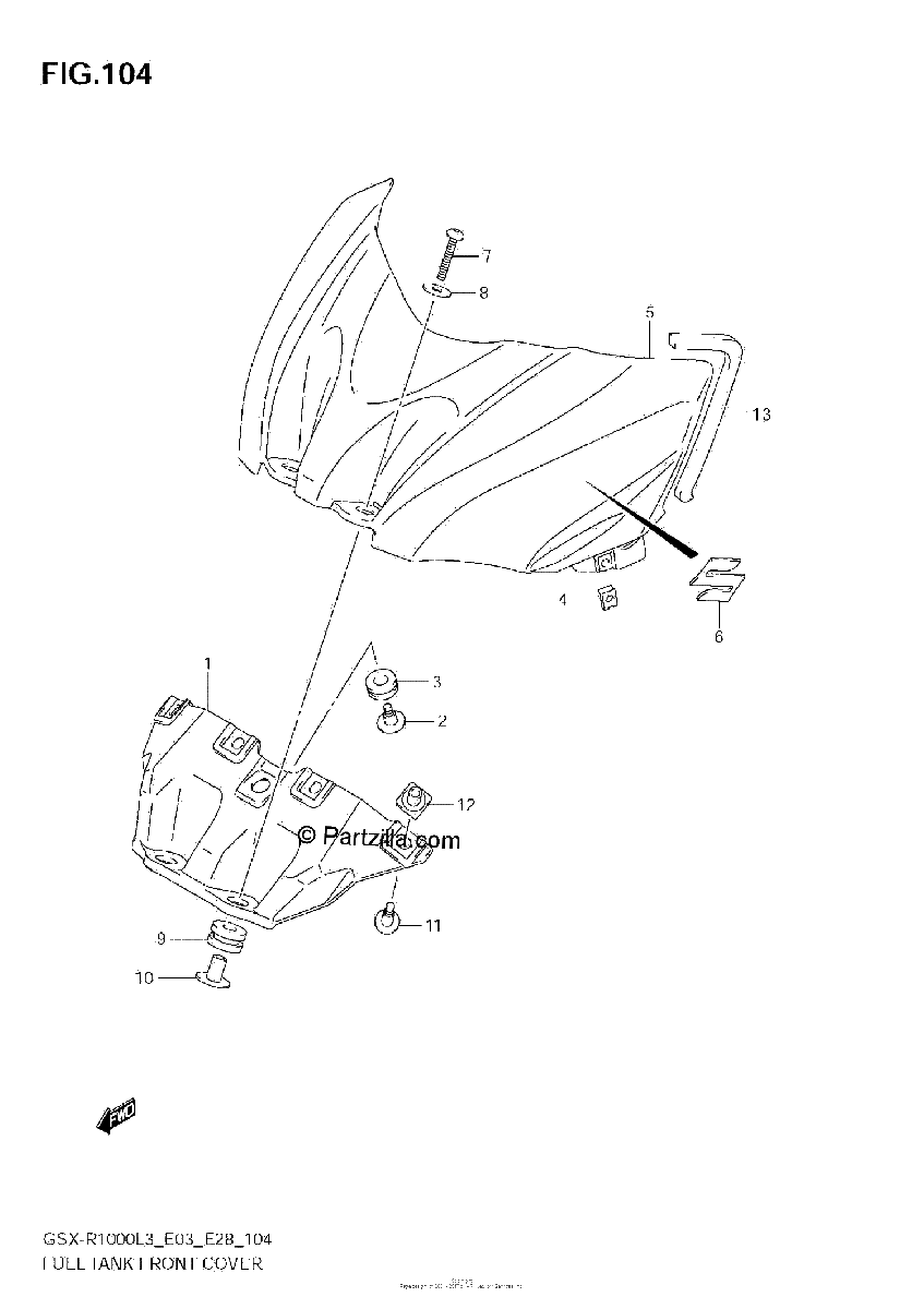 Diagrama de FUEL TANK FRONT COVER GSX R1000L3 E33