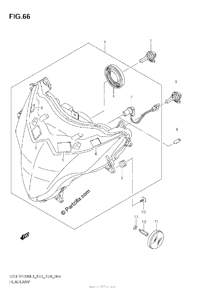 Diagrama de HEADLAMP GSX R1000L3 E03