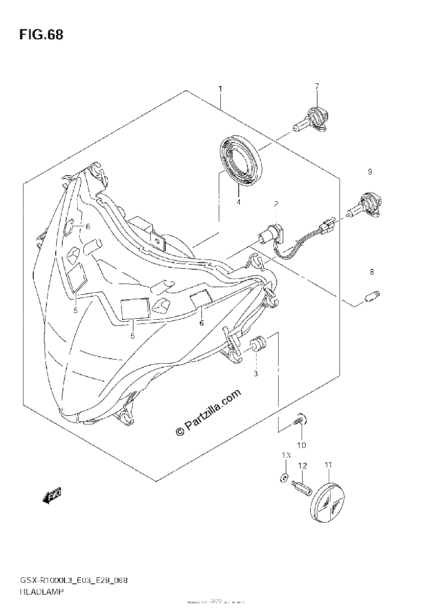 Diagrama de HEADLAMP GSX R1000L3 E33