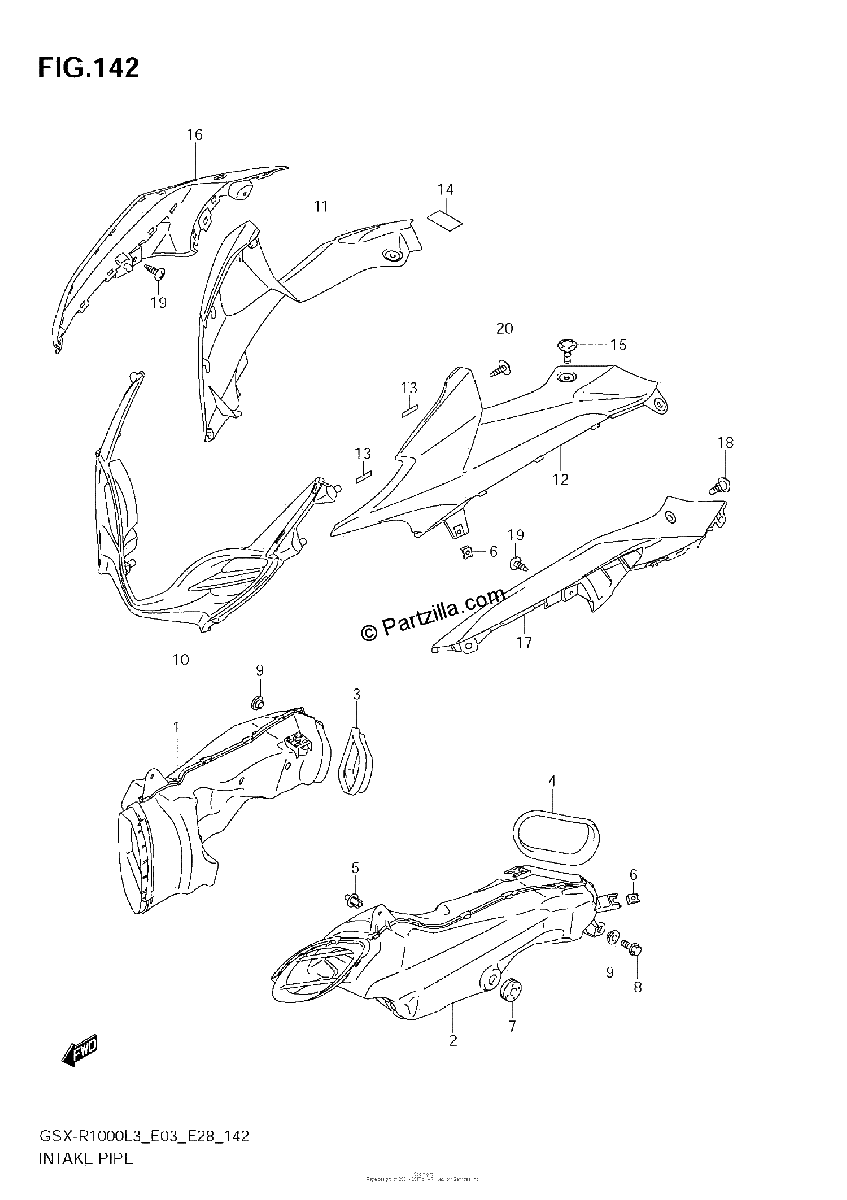Diagrama de INTAKE PIPE GSX R1000L3 E03