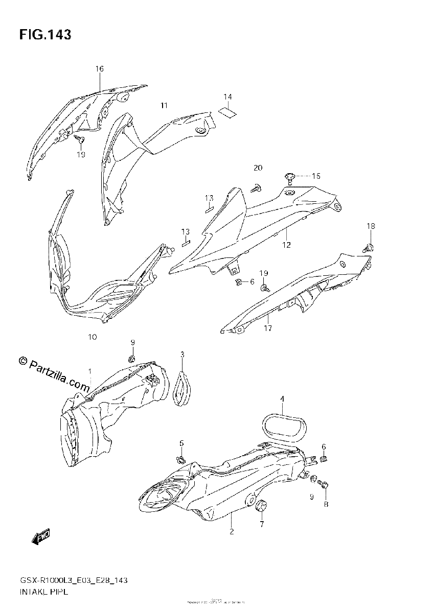 Diagrama de INTAKE PIPE GSX R1000L3 E28