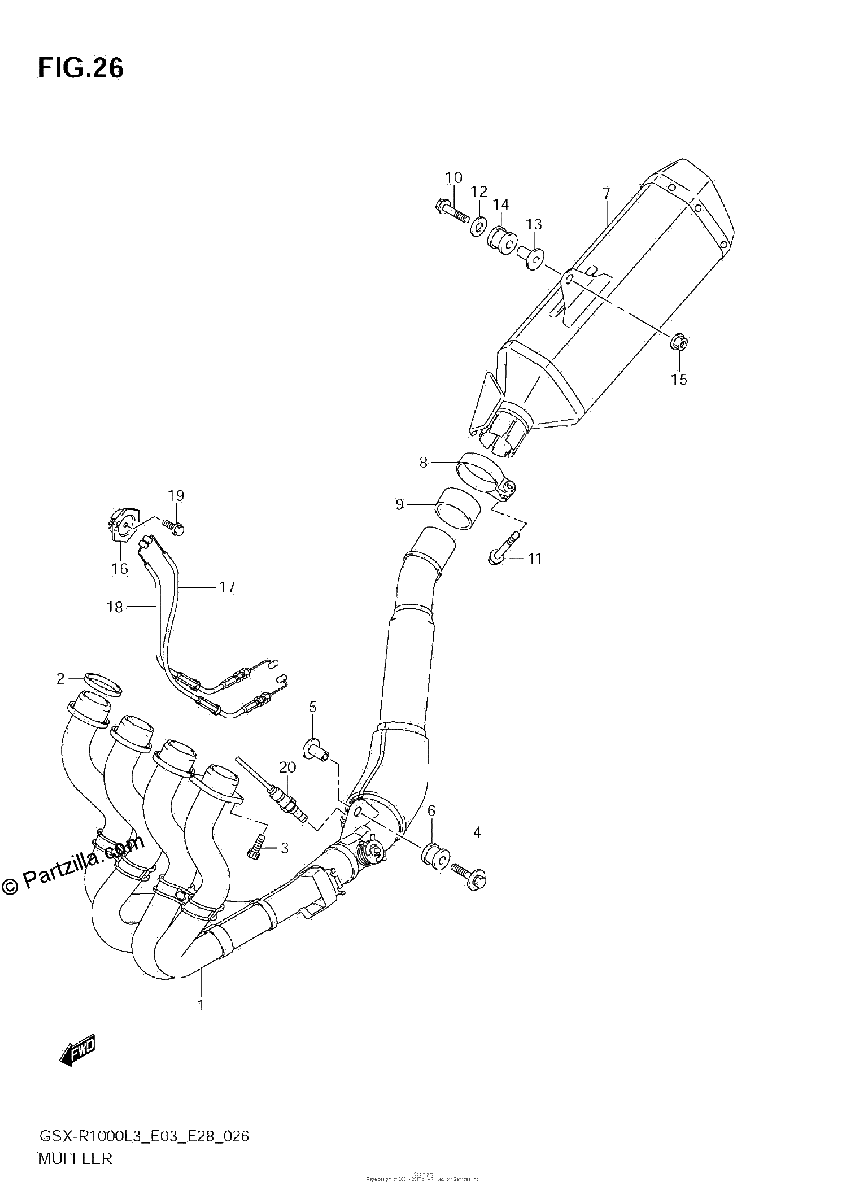 Diagrama de MUFFLER GSX R1000L3 E28