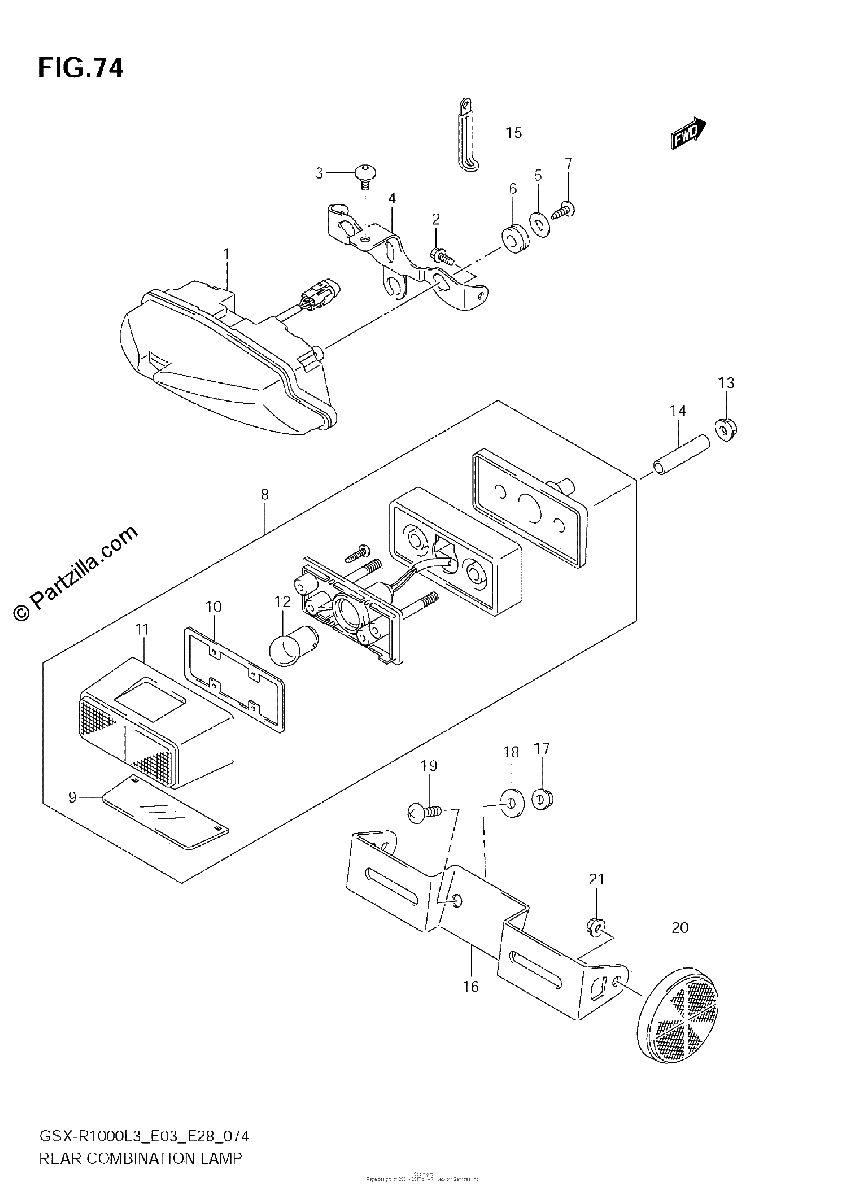 Diagrama de REAR COMBINATION LAMP GSX R1000L3 E28