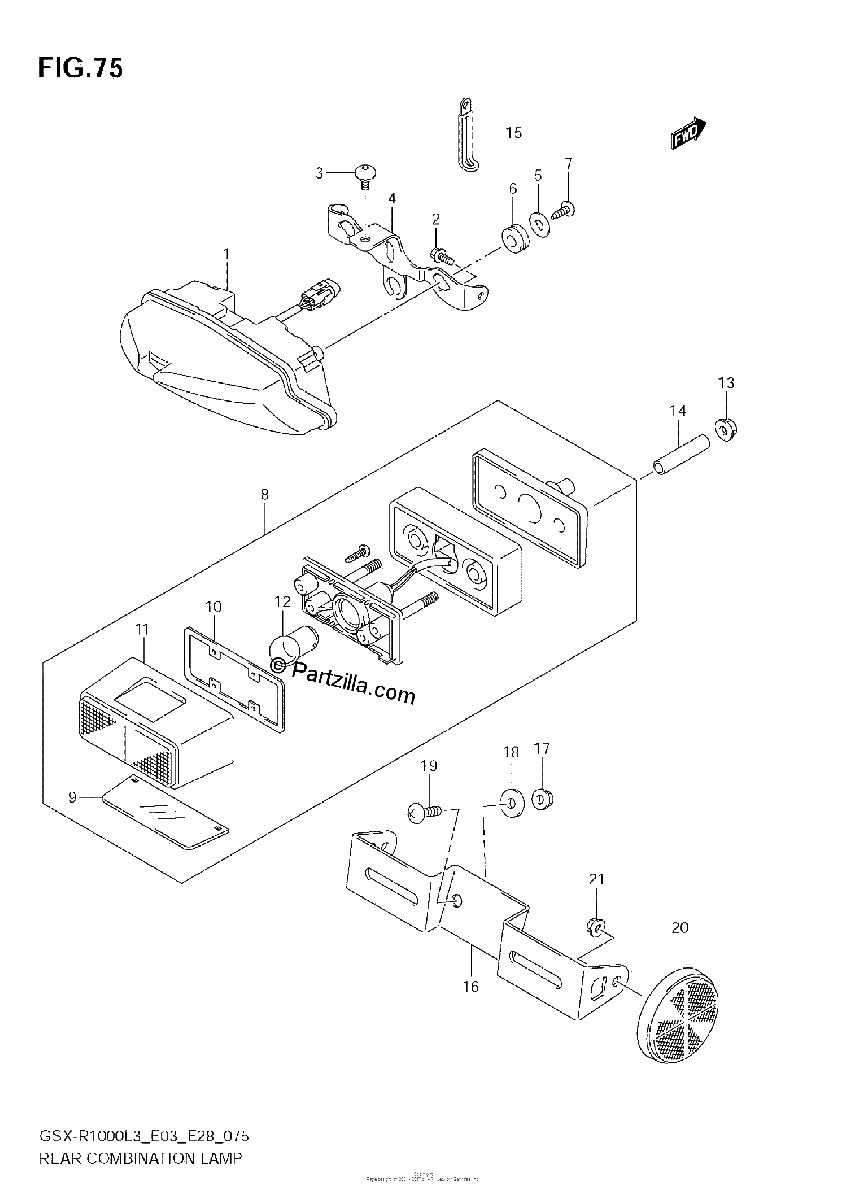 Diagrama de REAR COMBINATION LAMP GSX R1000L3 E33