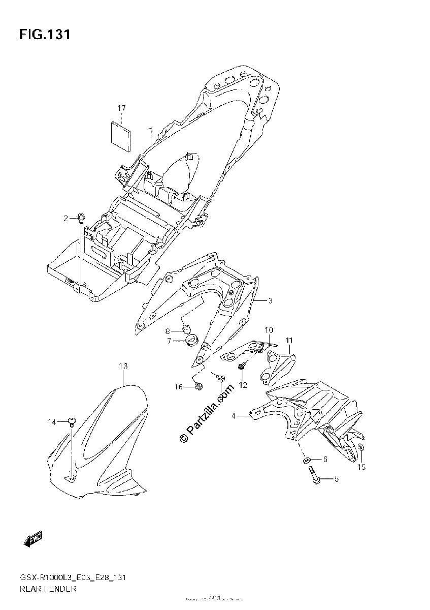 Diagrama de REAR FENDER GSX R1000L3 E28