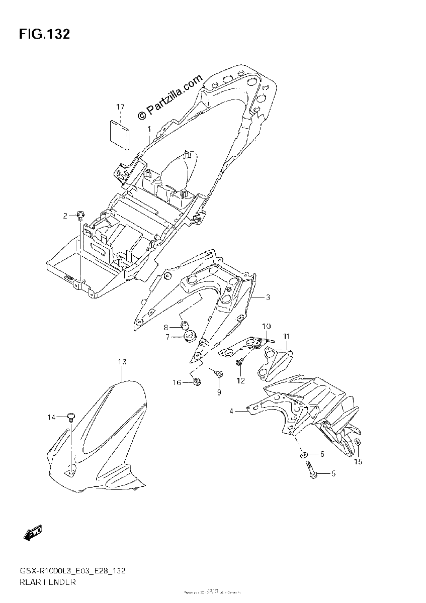Diagrama de REAR FENDER GSX R1000L3 E33