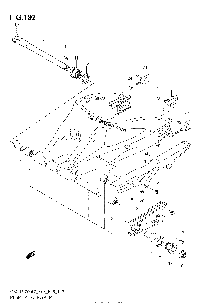 Diagrama de REAR SWINGING ARM GSX R1000L3 E03