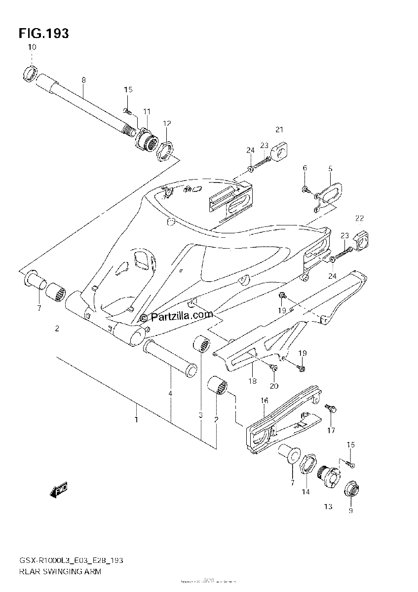 Diagrama de REAR SWINGING ARM GSX R1000L3 E28