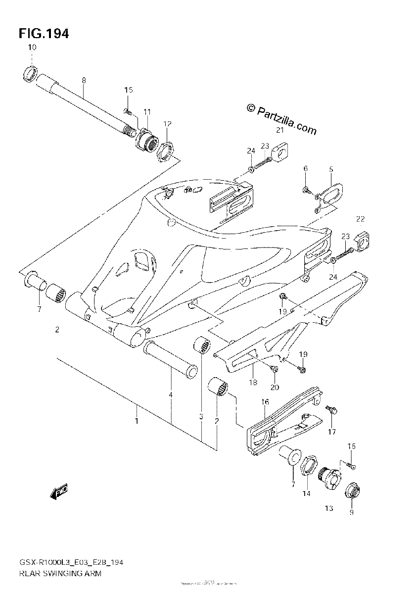 Diagrama de REAR SWINGING ARM GSX R1000L3 E33
