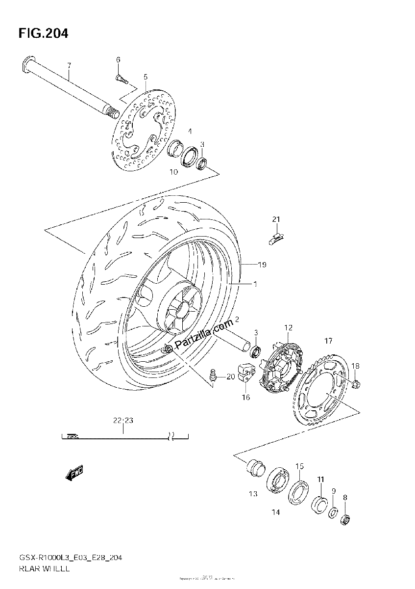 Diagrama de REAR WHEEL GSX R1000L3 E03