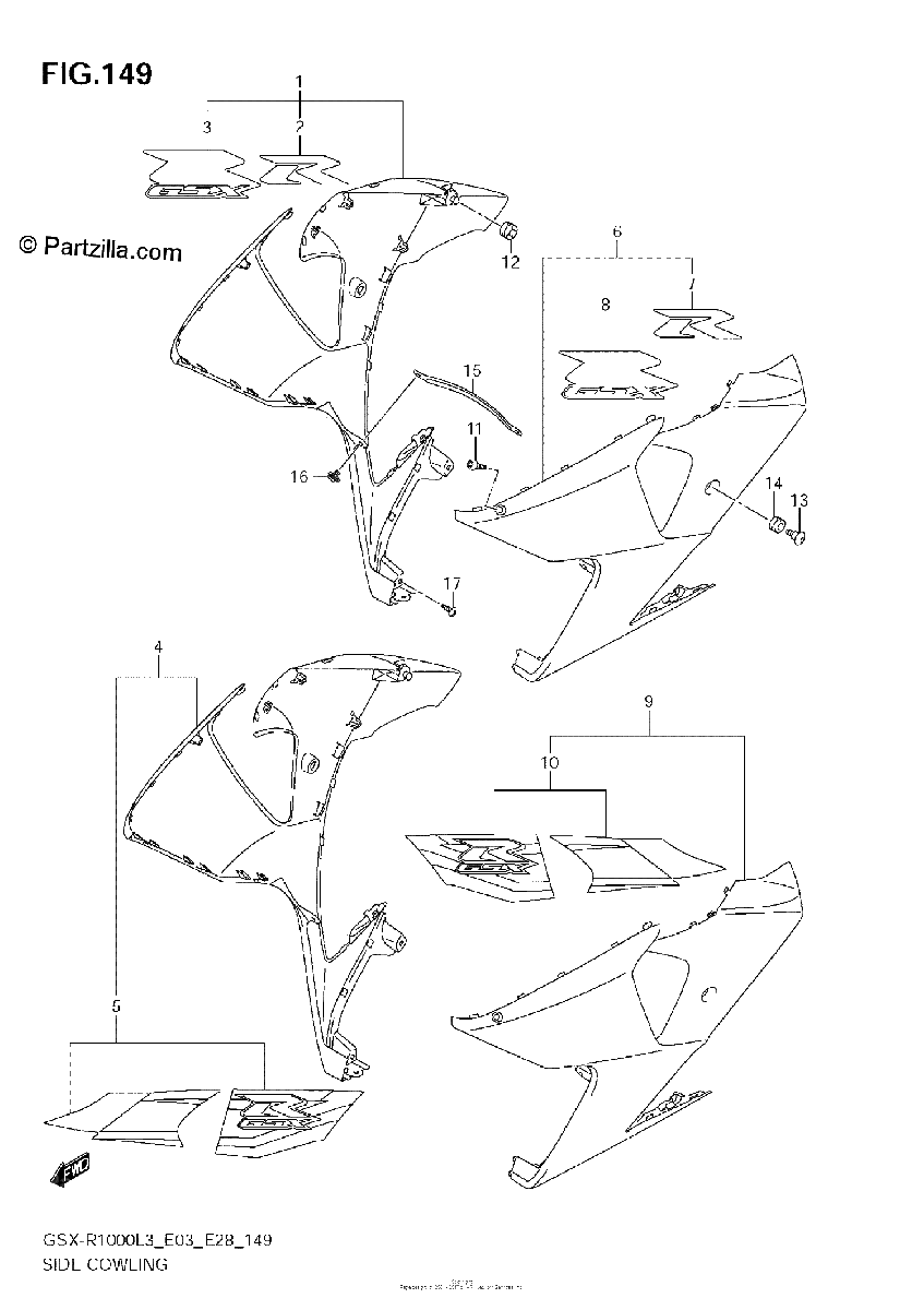 Diagrama de SIDE COWLING GSX R1000L3 E03