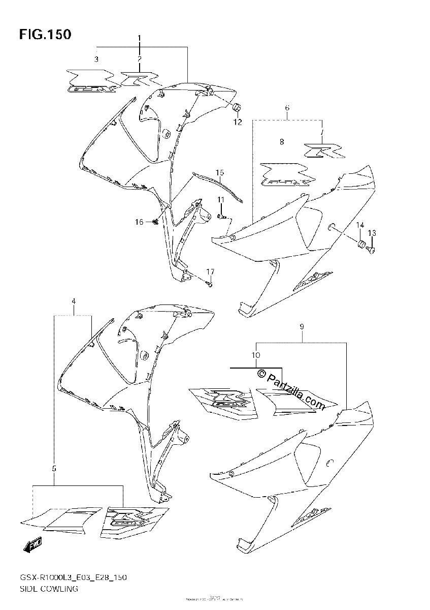 Diagrama de SIDE COWLING GSX R1000L3 E28