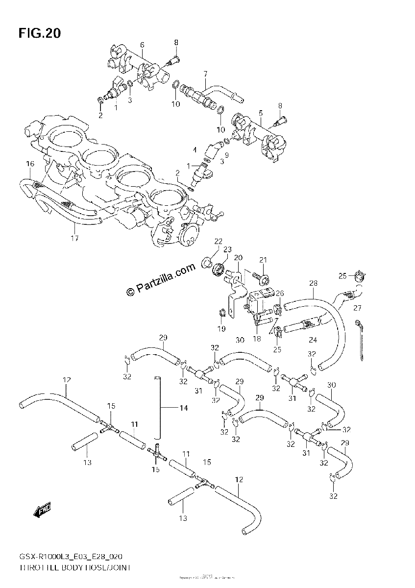 Diagrama de THROTTLE BODY HOSE JOINT GSX R1000L3 E33