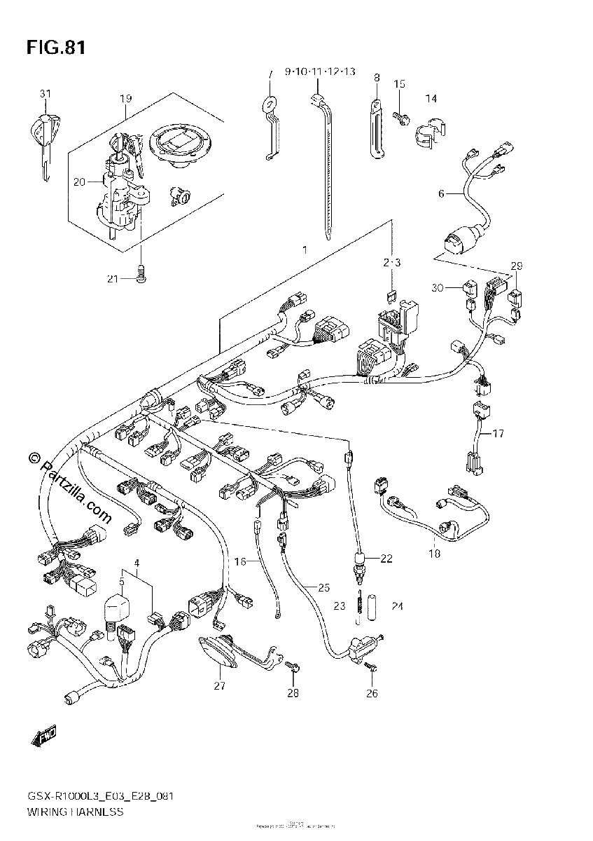Diagrama de WIRING HARNESS GSX R1000L3 E33