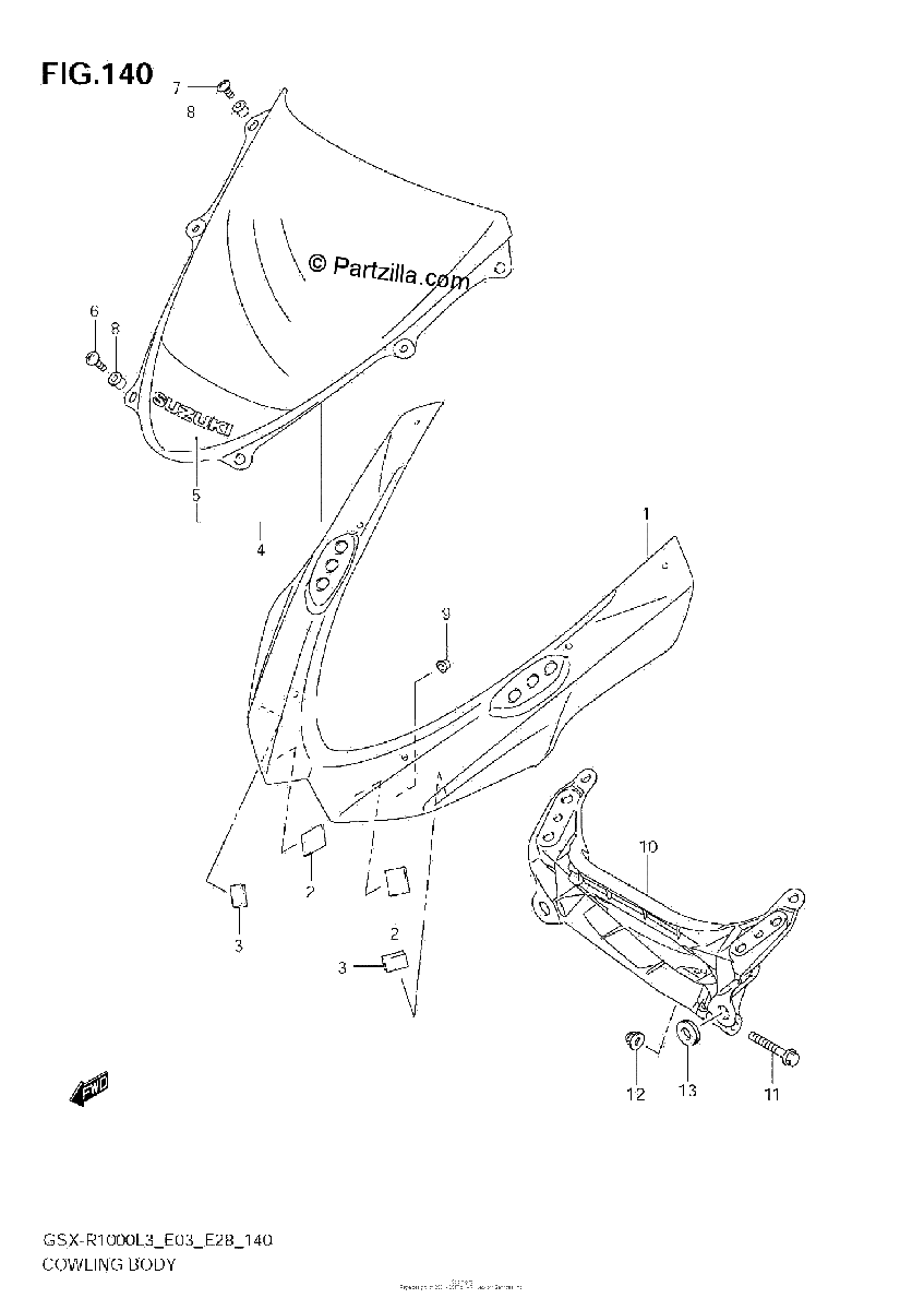 Diagrama de COWLING BODY GSX R1000ZL3 E28