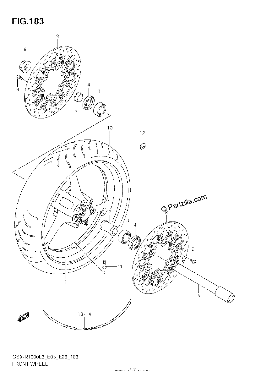 Diagrama de FRONT WHEEL GSX R1000ZL3 E33