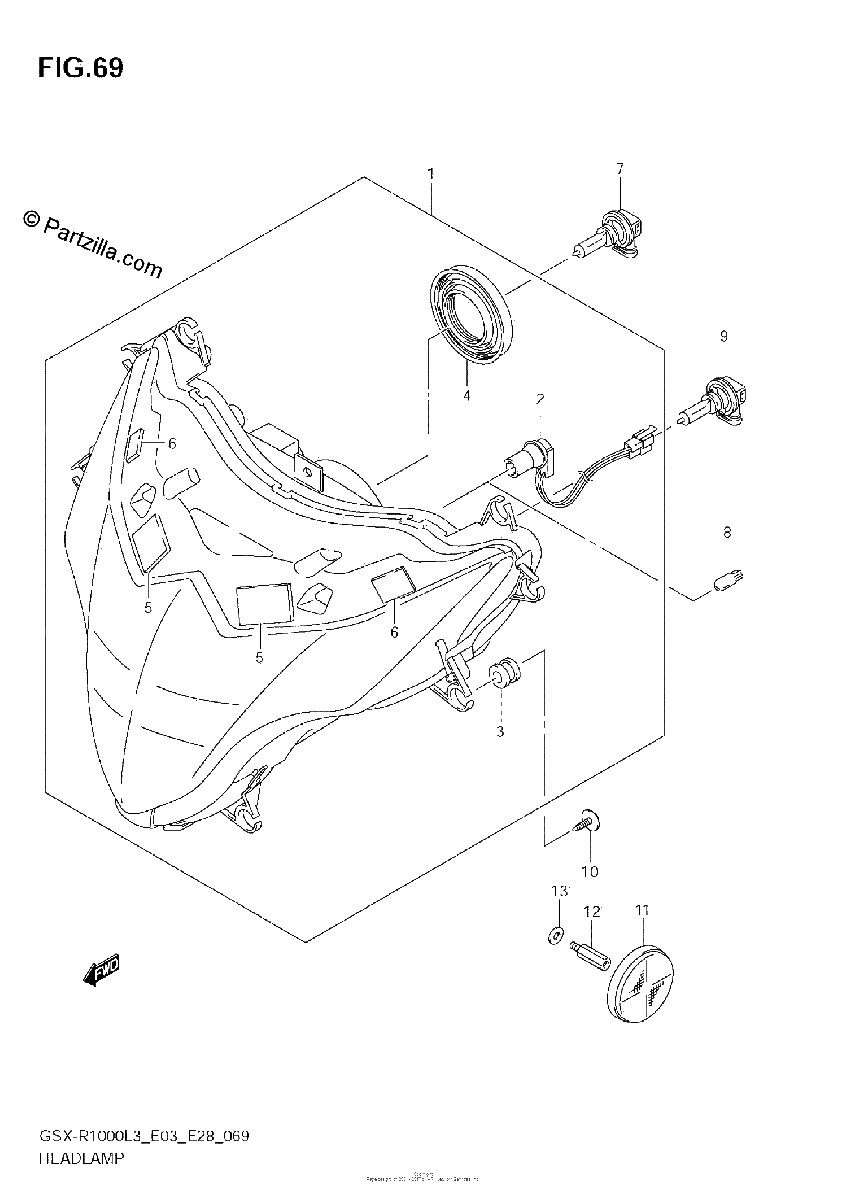 Diagrama de HEADLAMP GSX R1000ZL3 E03