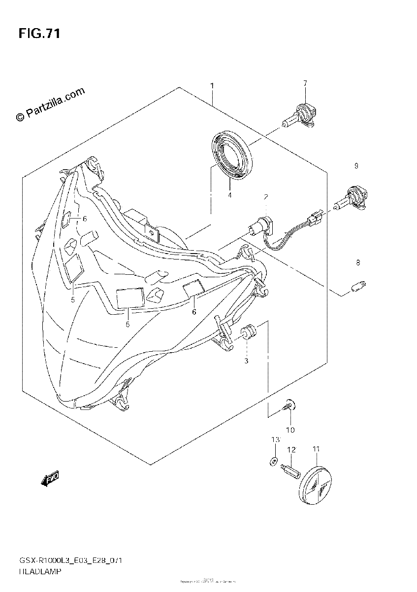 Diagrama de HEADLAMP GSX R1000ZL3 E33