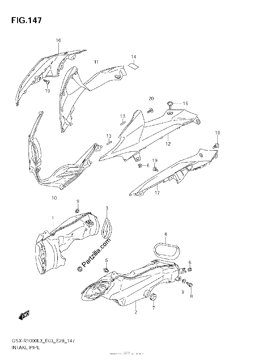 Diagrama de INTAKE PIPE GSX R1000ZL3 E33