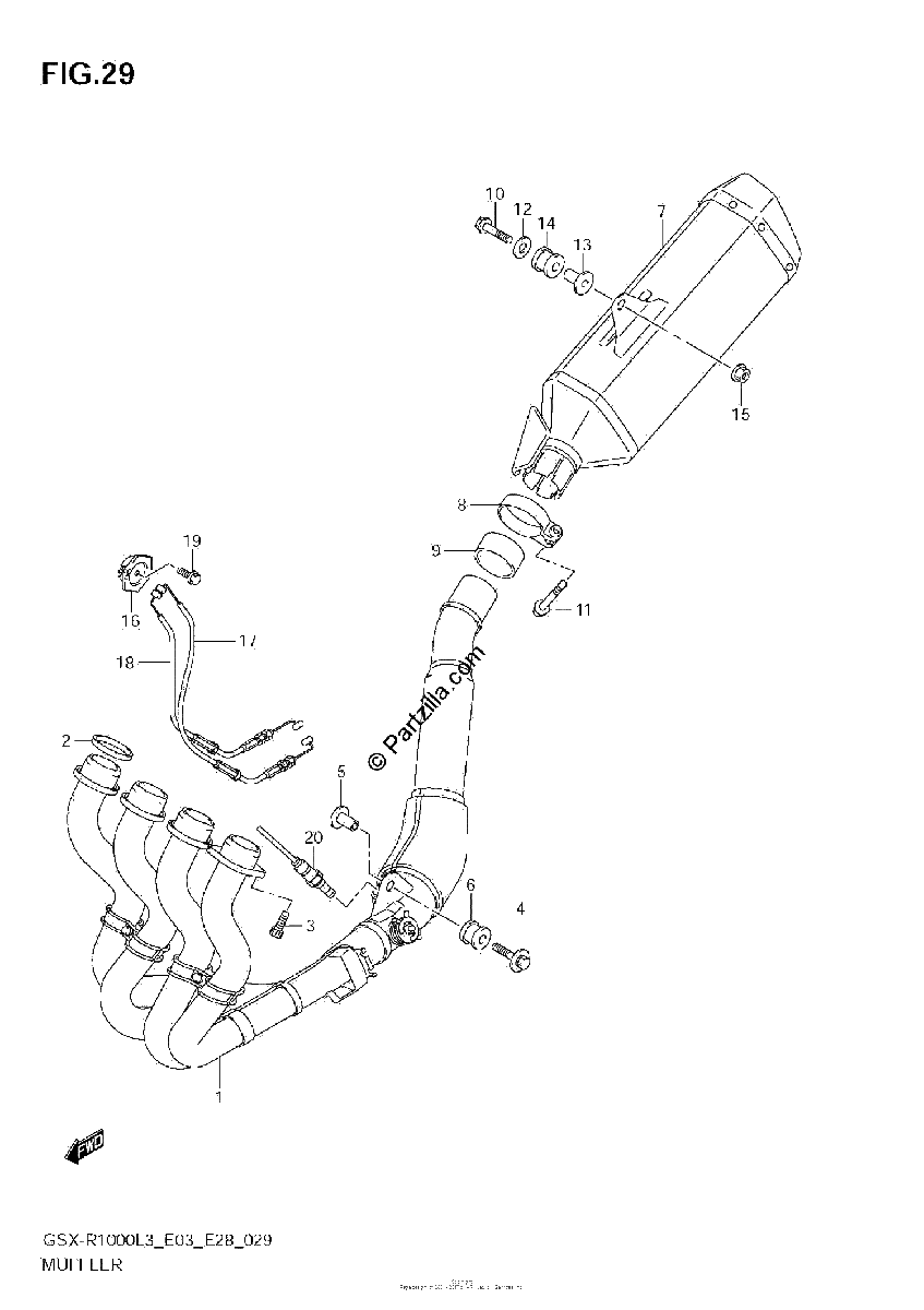 Diagrama de MUFFLER GSX R1000ZL3 E28