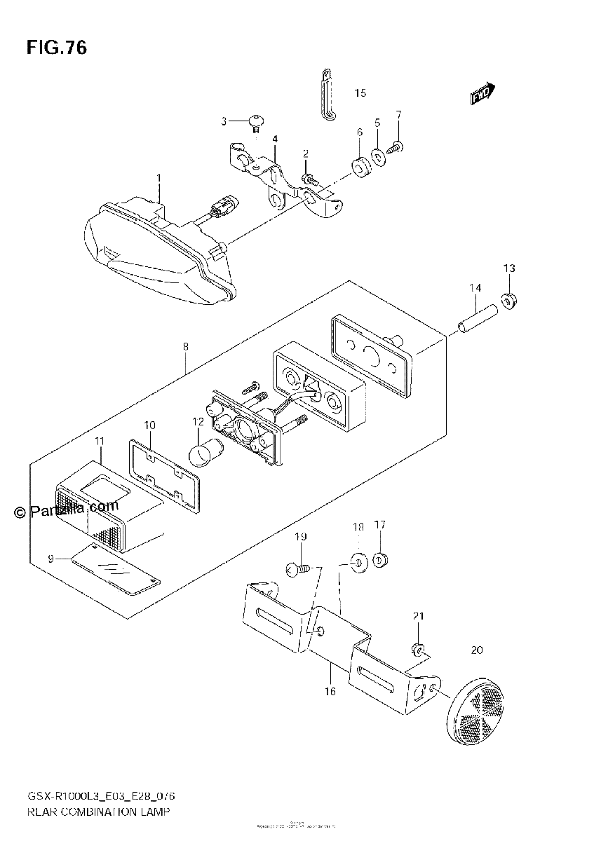 Diagrama de REAR COMBINATION LAMP GSX R1000ZL3 E03