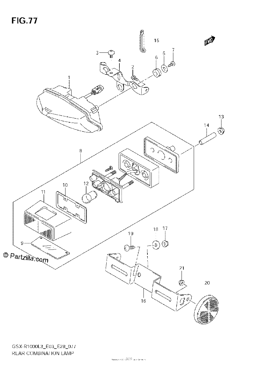 Diagrama de REAR COMBINATION LAMP GSX R1000ZL3 E28