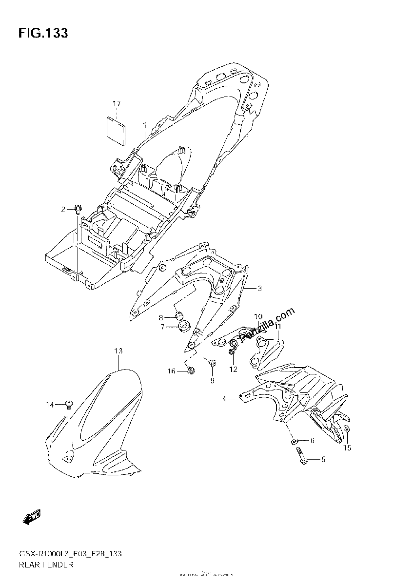Diagrama de REAR FENDER GSX R1000ZL3 E03