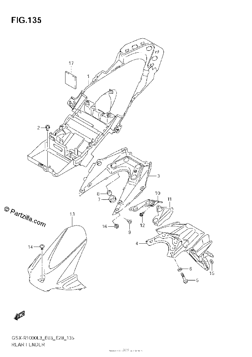 Diagrama de REAR FENDER GSX R1000ZL3 E33