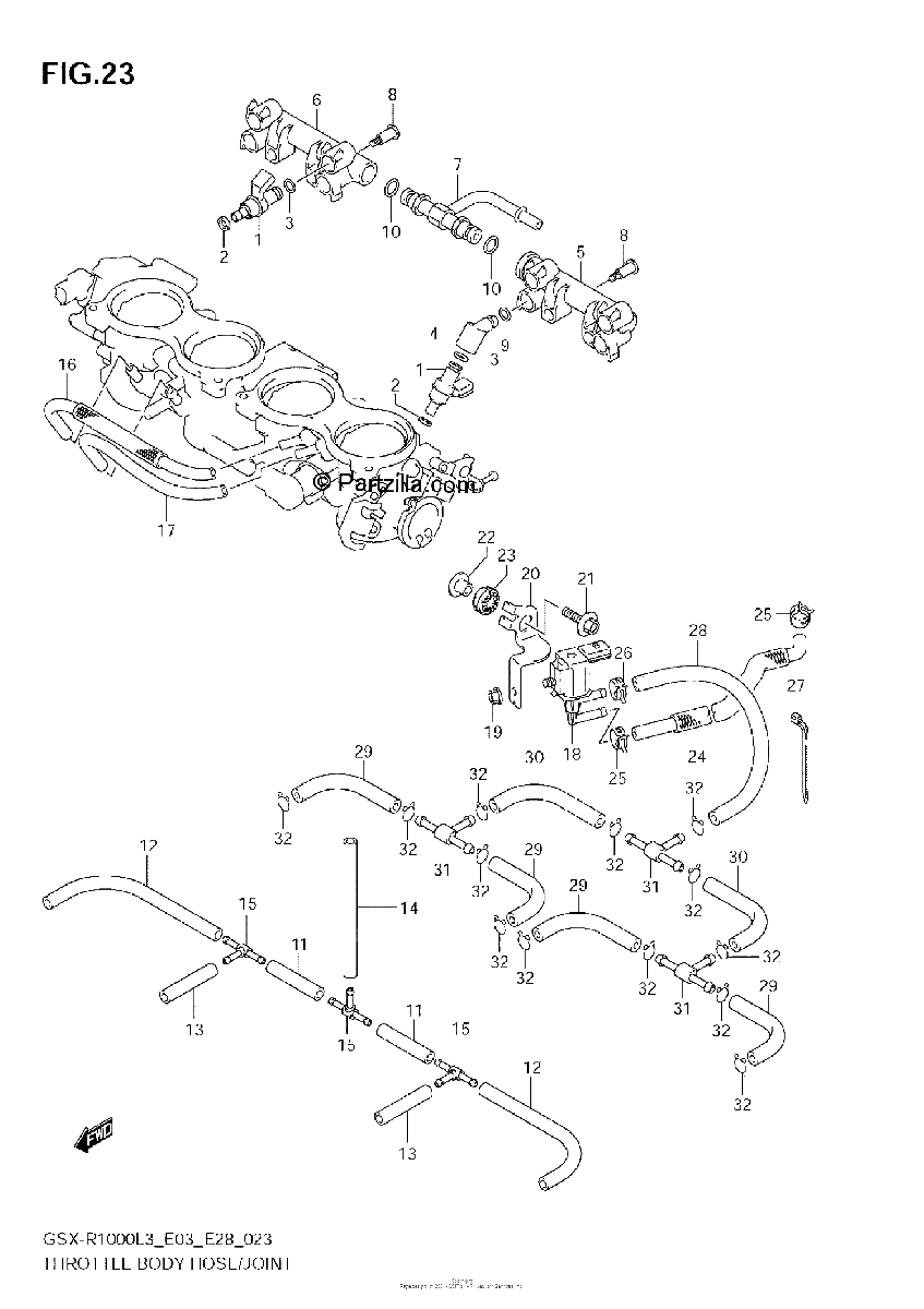 Diagrama de THROTTLE BODY HOSE JOINT GSX R1000ZL3 E33