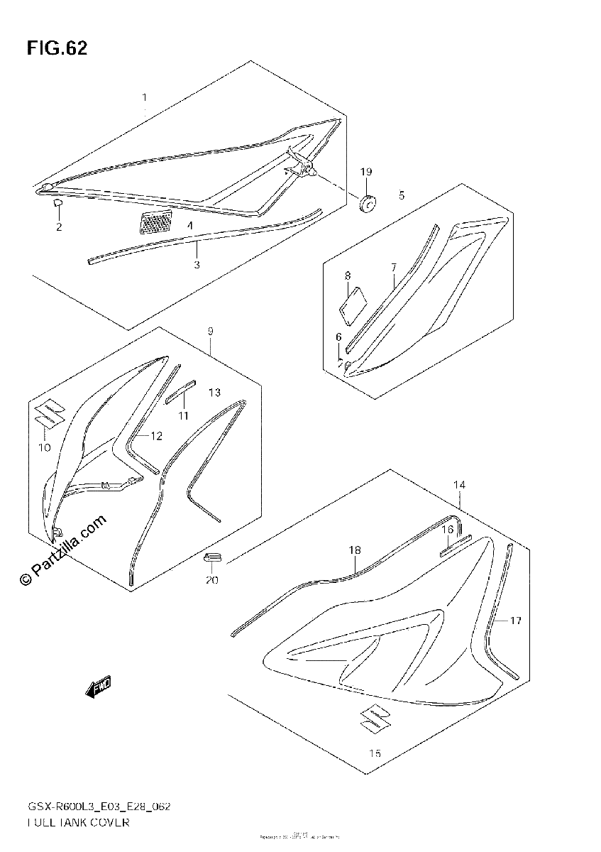 Diagrama de FUEL TANK COVER GSX R600L3 E03