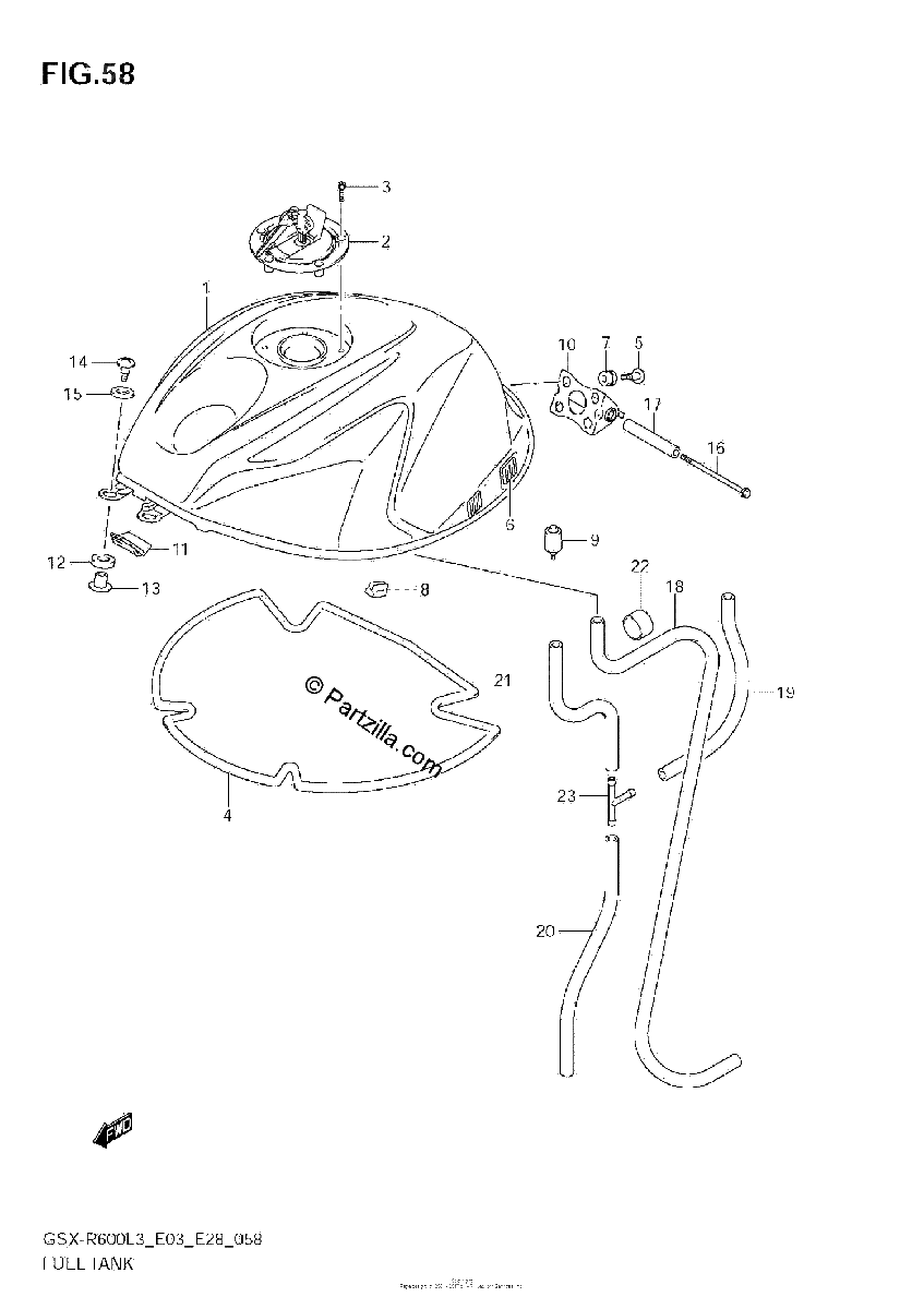 Diagrama de FUEL TANK GSX R600L3 E03