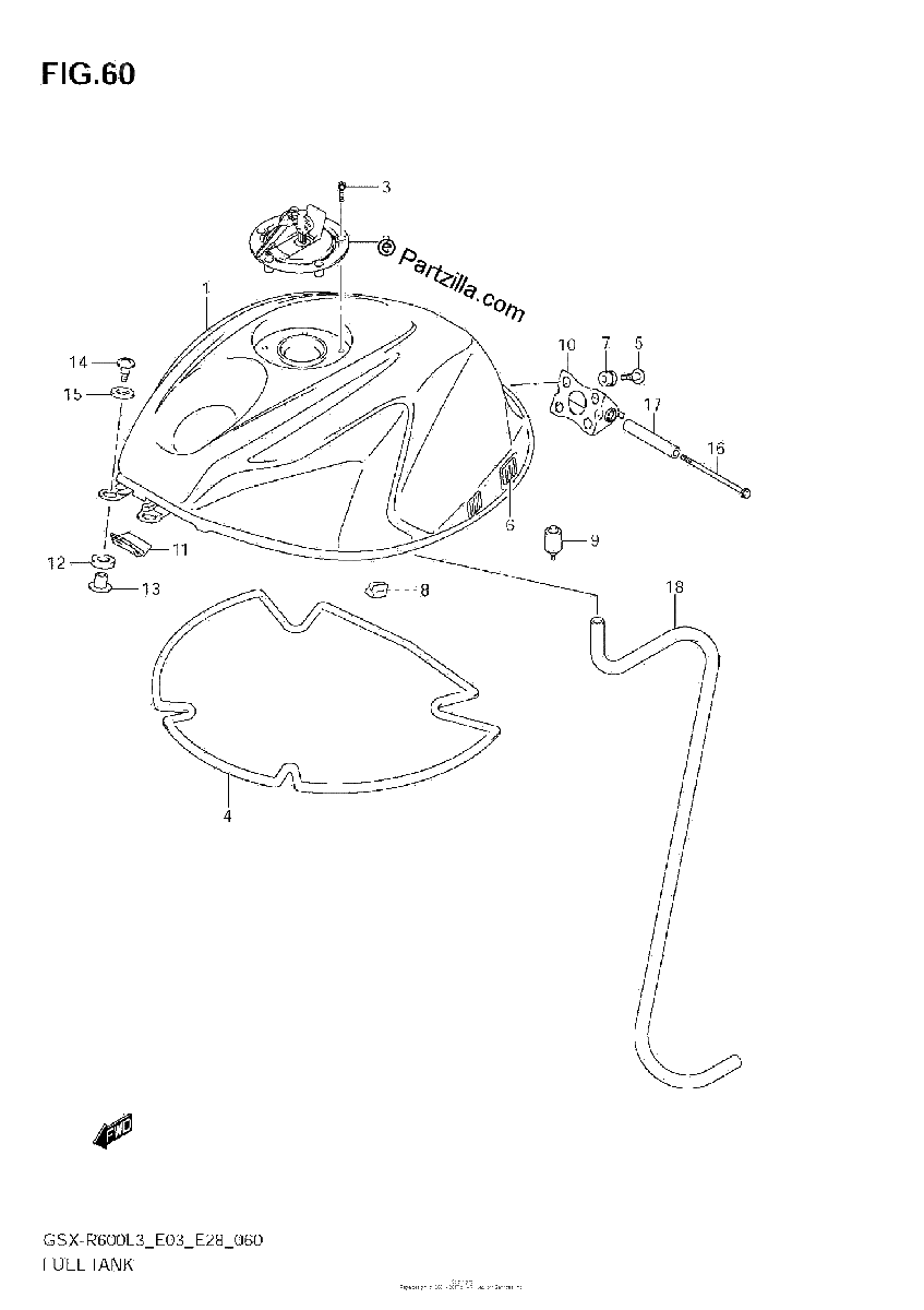 Diagrama de FUEL TANK GSX R600L3 E33
