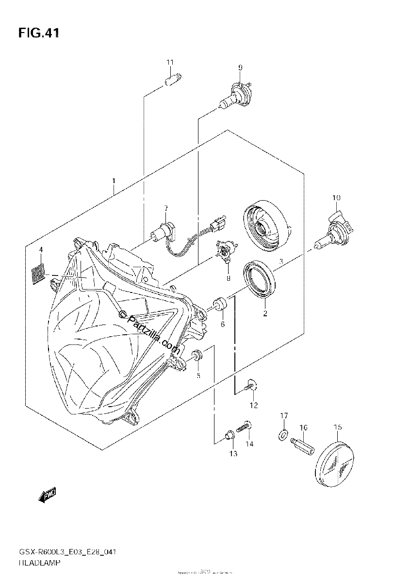 Diagrama de HEADLAMP GSX R600L3 E28