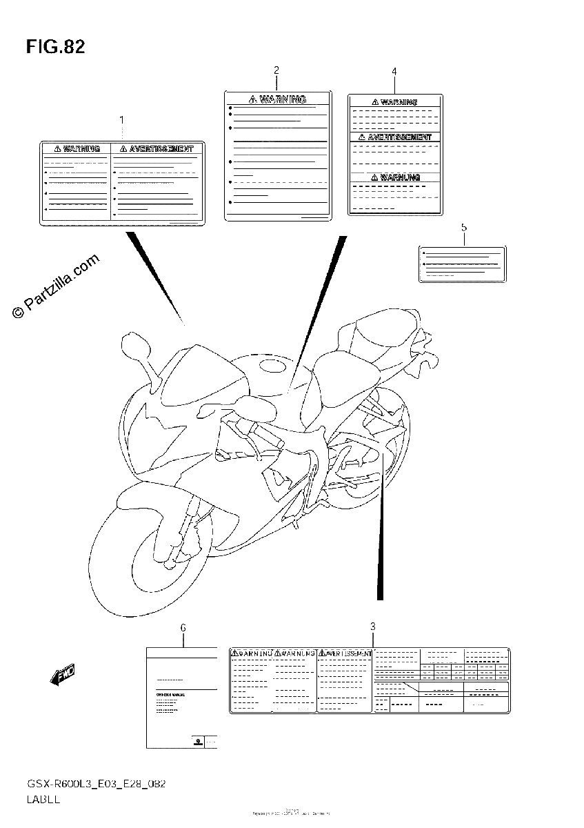 Diagrama de LABEL GSX R600L3 E28