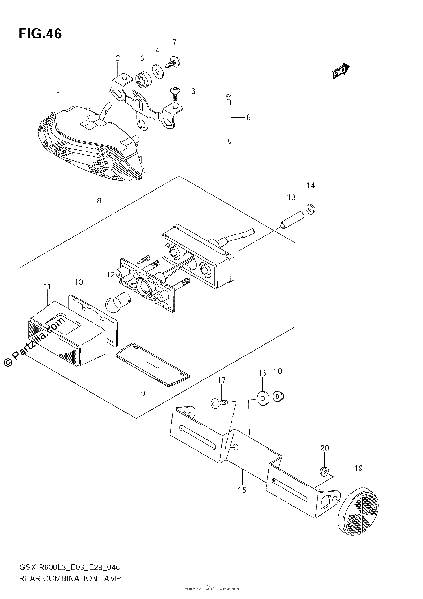 Diagrama de REAR COMBINATION LAMP GSX R600L3 E03