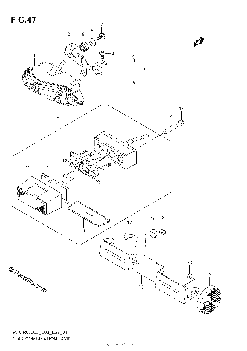 Diagrama de REAR COMBINATION LAMP GSX R600L3 E28