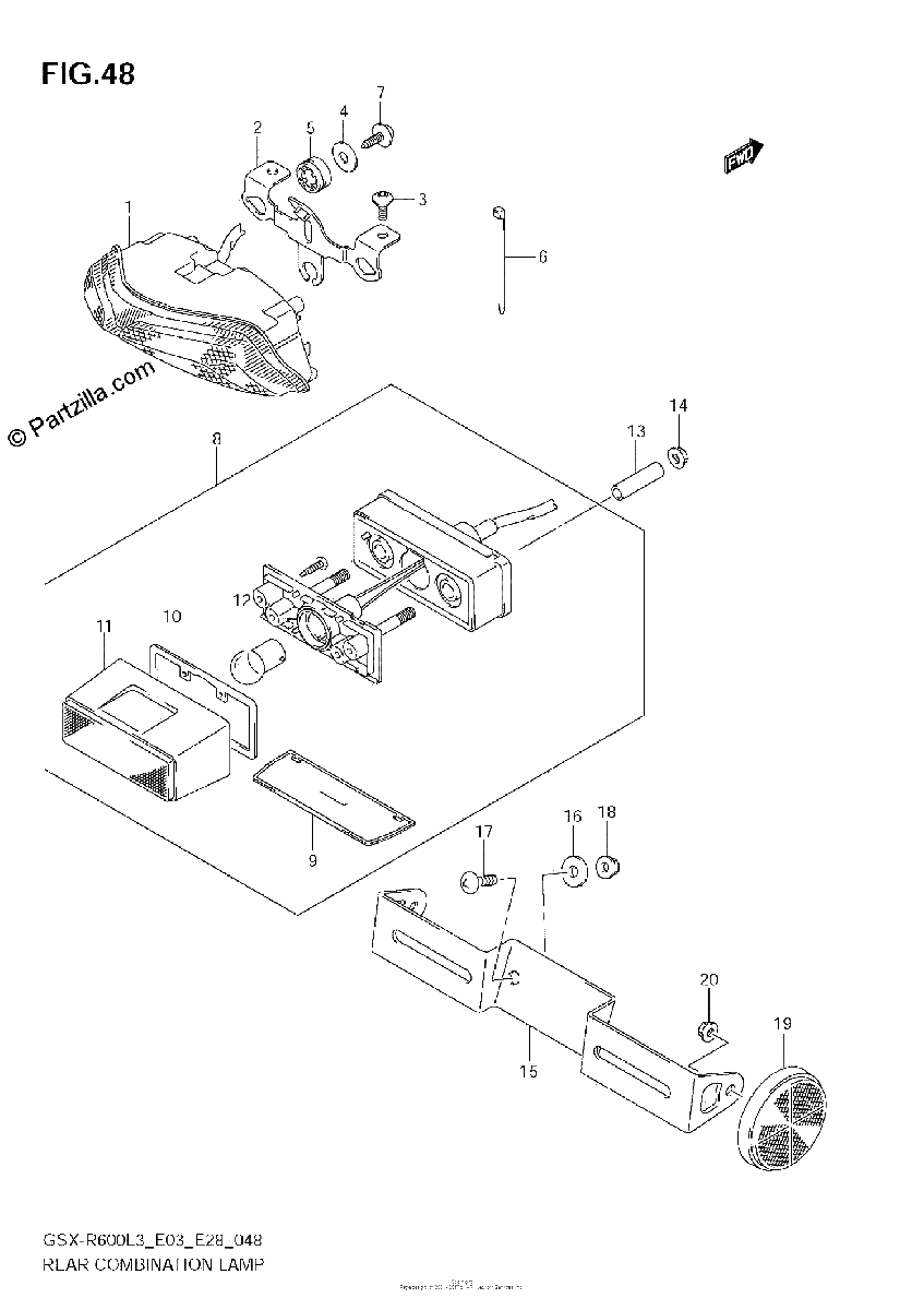 Diagrama de REAR COMBINATION LAMP GSX R600L3 E33