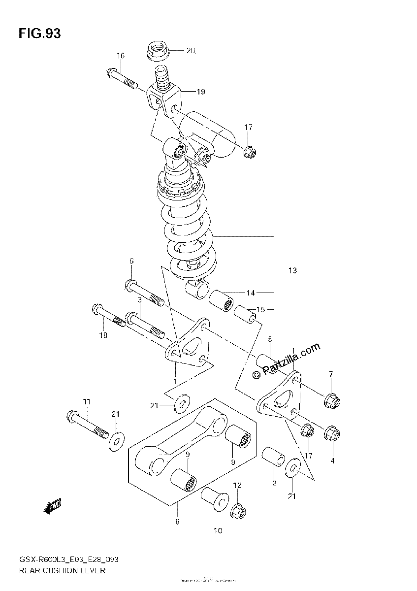 Diagrama de REAR CUSHION LEVER GSX R600L3 E28