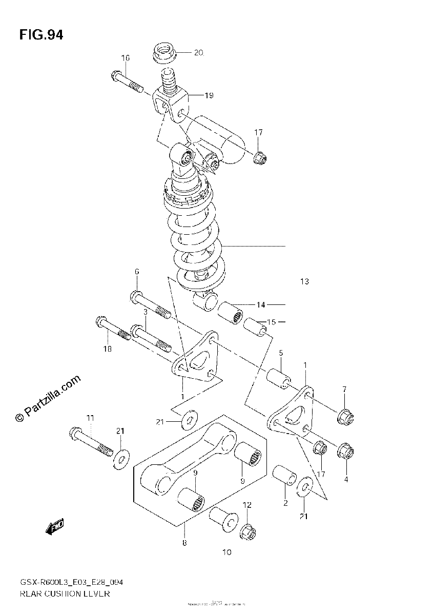 Diagrama de REAR CUSHION LEVER GSX R600L3 E33