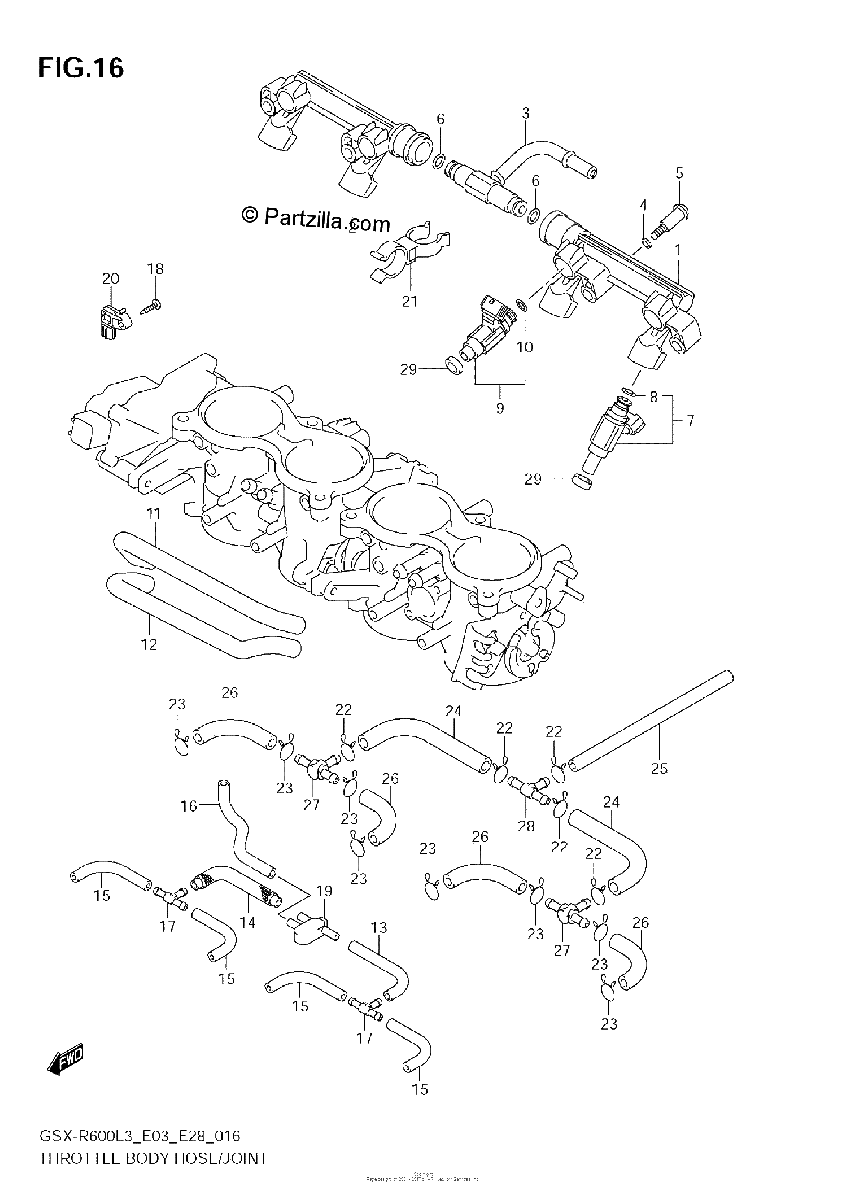 Diagrama de THROTTLE BODY HOSE JOINT GSX R600L3 E33
