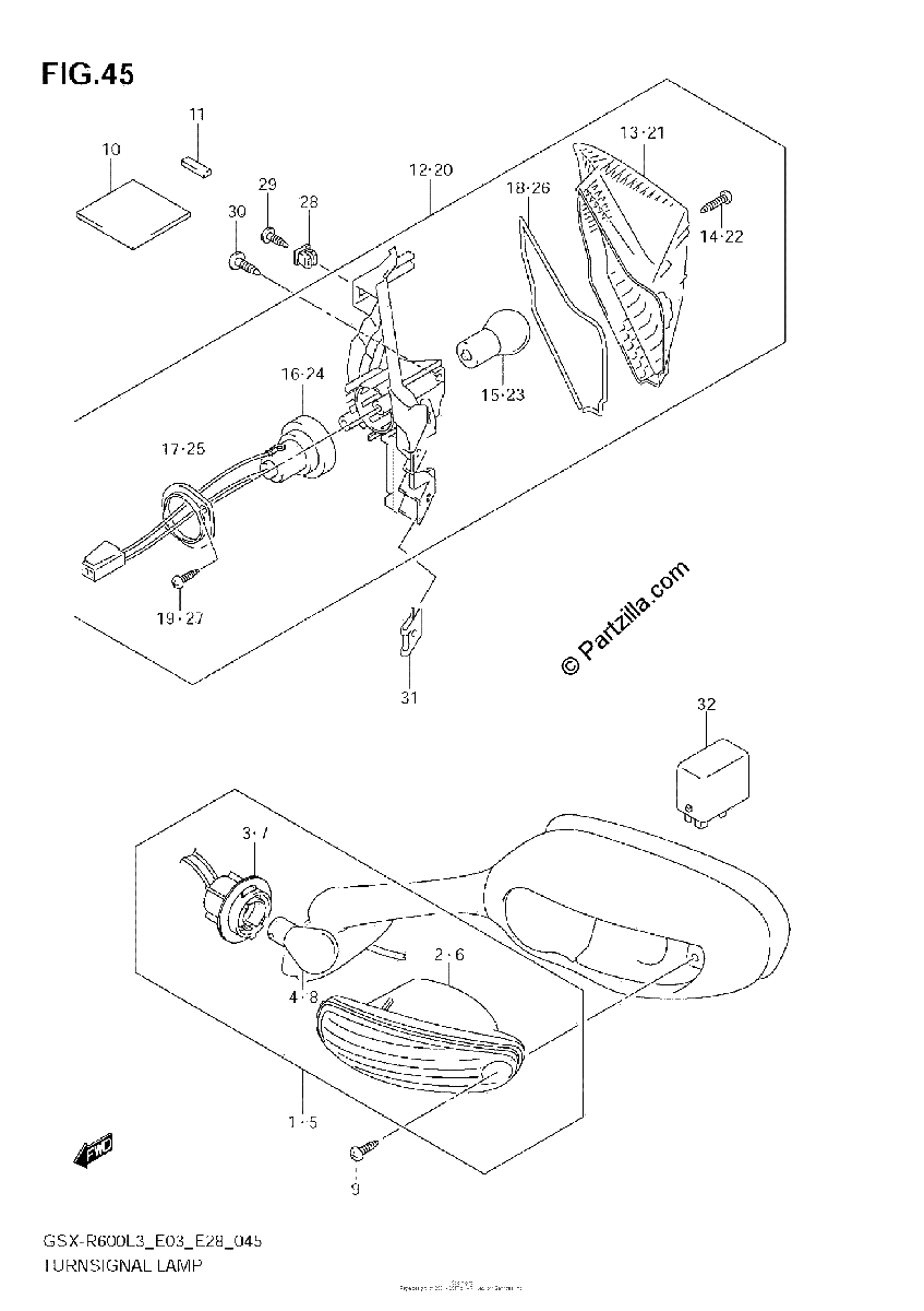 Diagrama de TURNSIGNAL LAMP GSX R600L3 E33