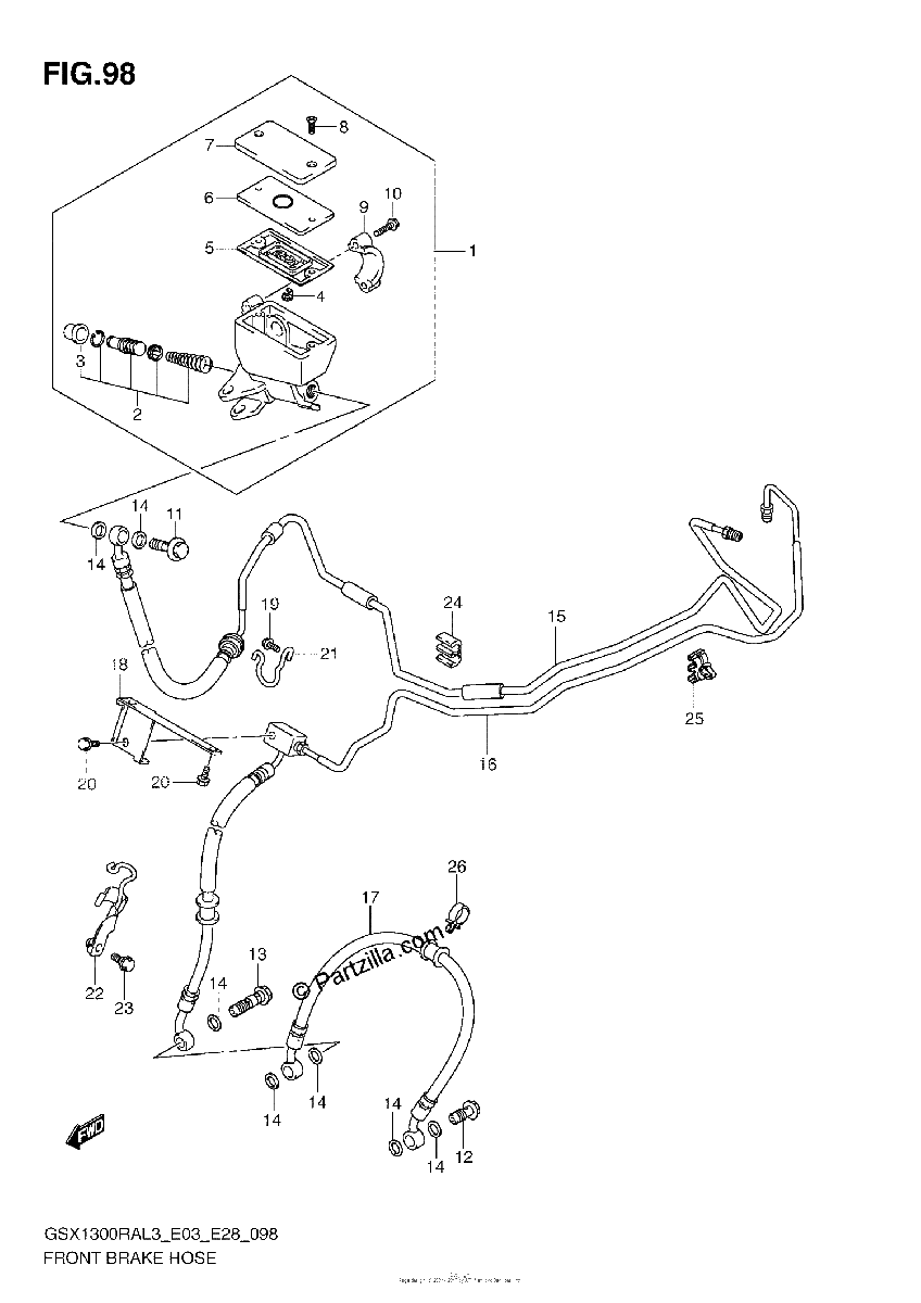 Diagrama de FRONT BRAKE HOSE GSX1300RAL3 E33