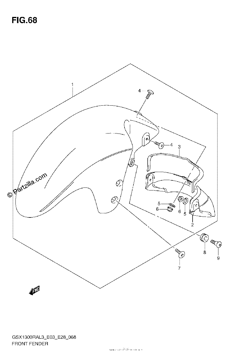 Diagrama de FRONT FENDER GSX1300RAL3 E03