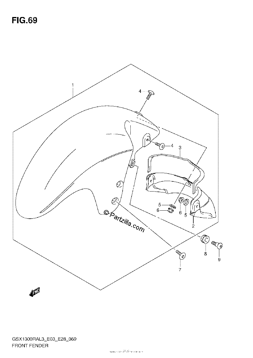 Diagrama de FRONT FENDER GSX1300RAL3 E28