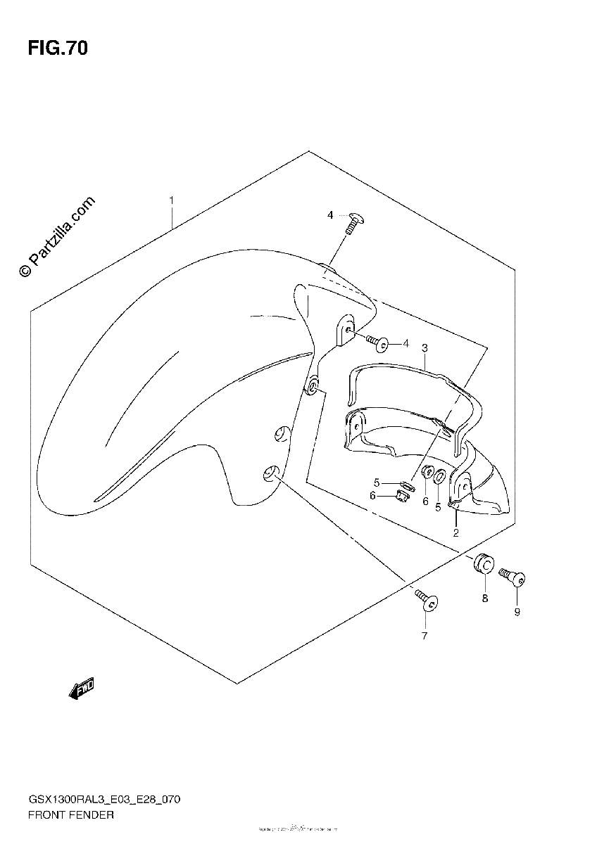 Diagrama de FRONT FENDER GSX1300RAL3 E33