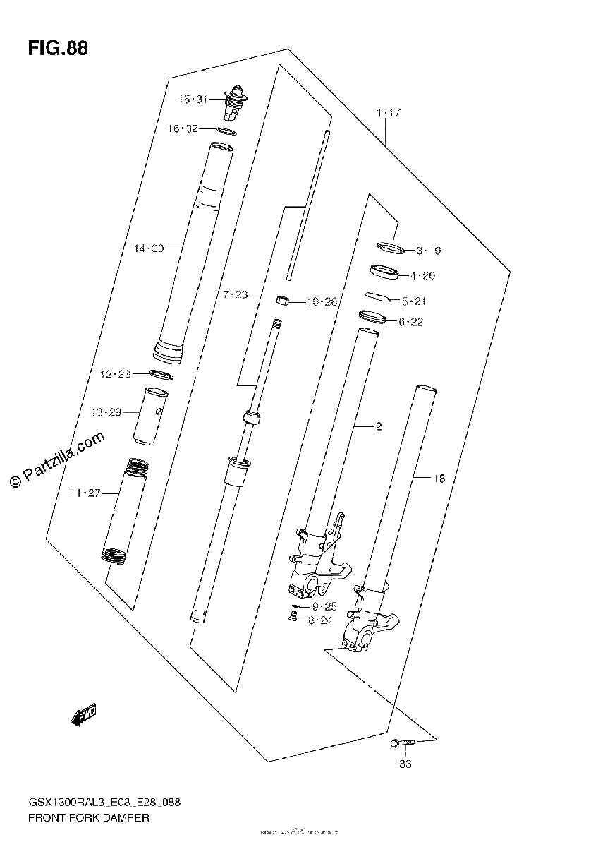 Diagrama de FRONT FORK DAMPER GSX1300RAL3 E28