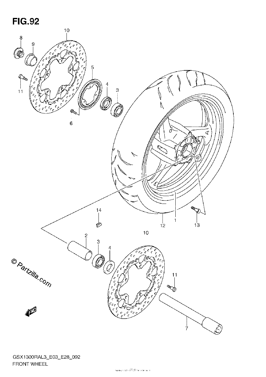 Diagrama de FRONT WHEEL GSX1300RAL3 E28