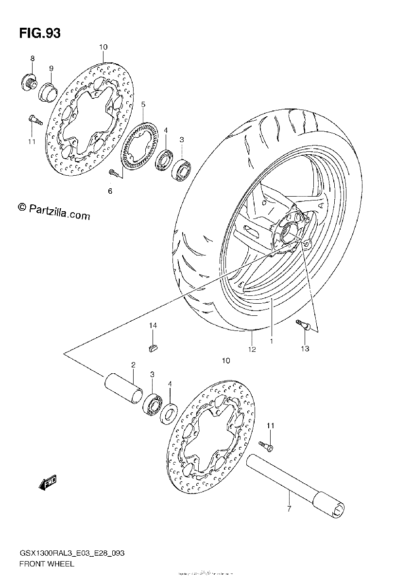 Diagrama de FRONT WHEEL GSX1300RAL3 E33