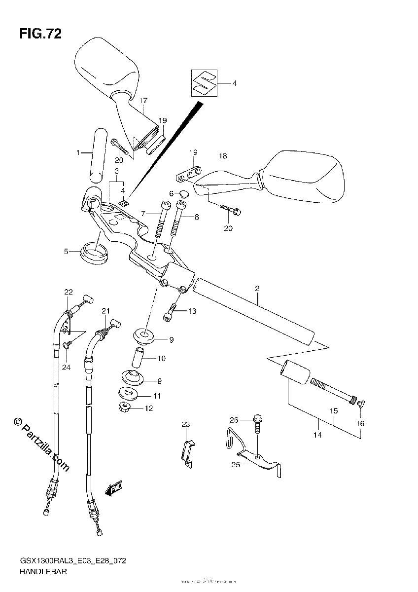 Diagrama de HANDLEBAR GSX1300RAL3 E28